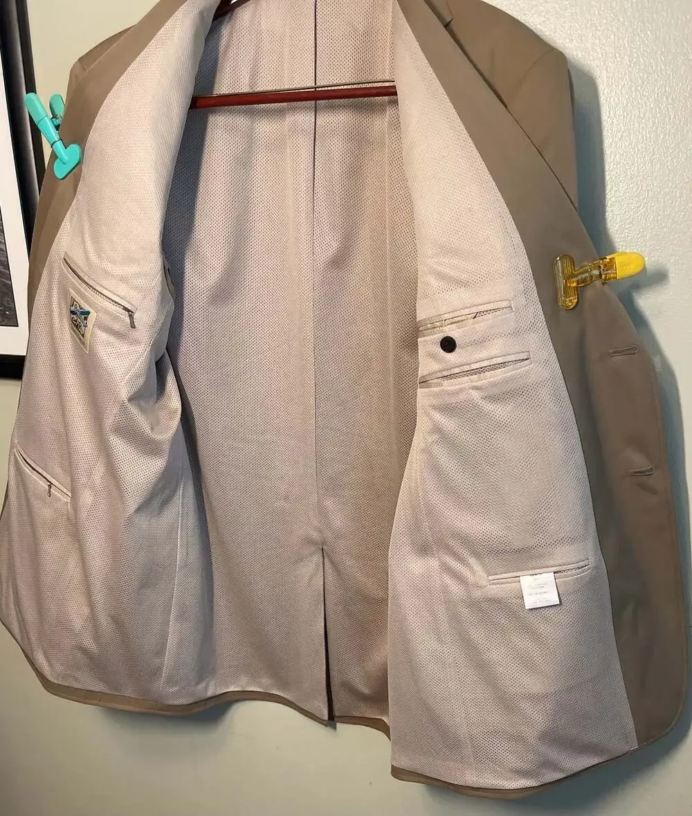 TravelSmith Mens Blazer Safari Sport Coat Tan Utility Commuter Jacket, Sz. 48L